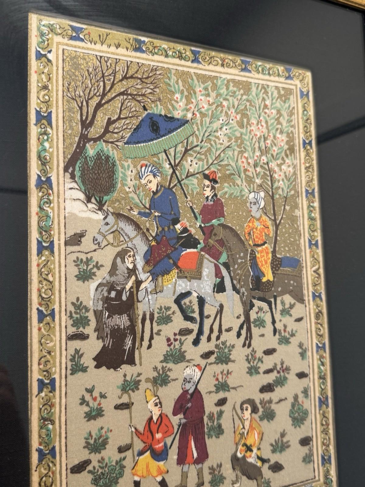Persian Miniature Painting Royal Procession Tapestry Silk