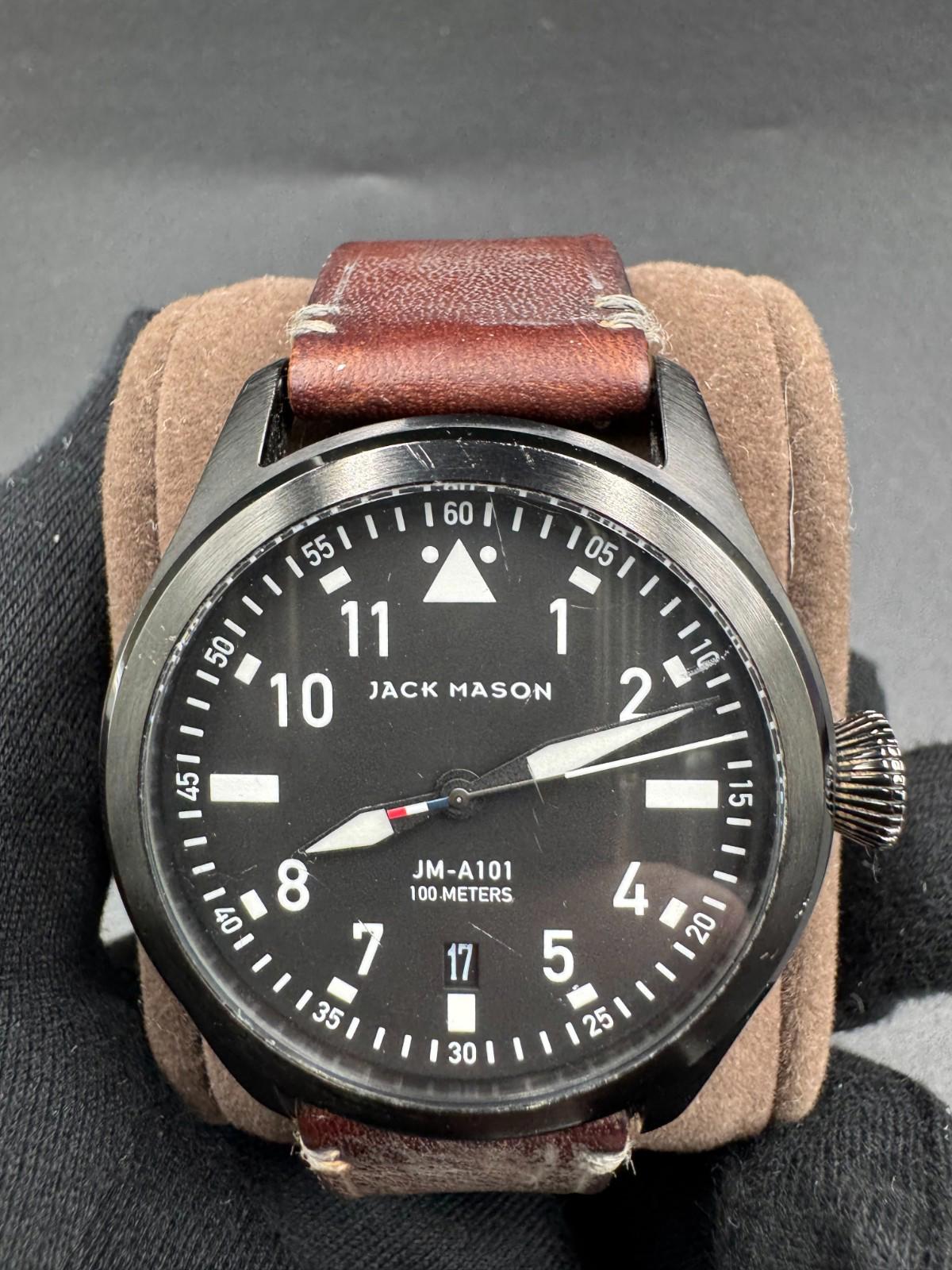 Jack Mason JM-A101 Aviation Black PVD Pilot Watch Leather Strap 42mm - Rare VG+