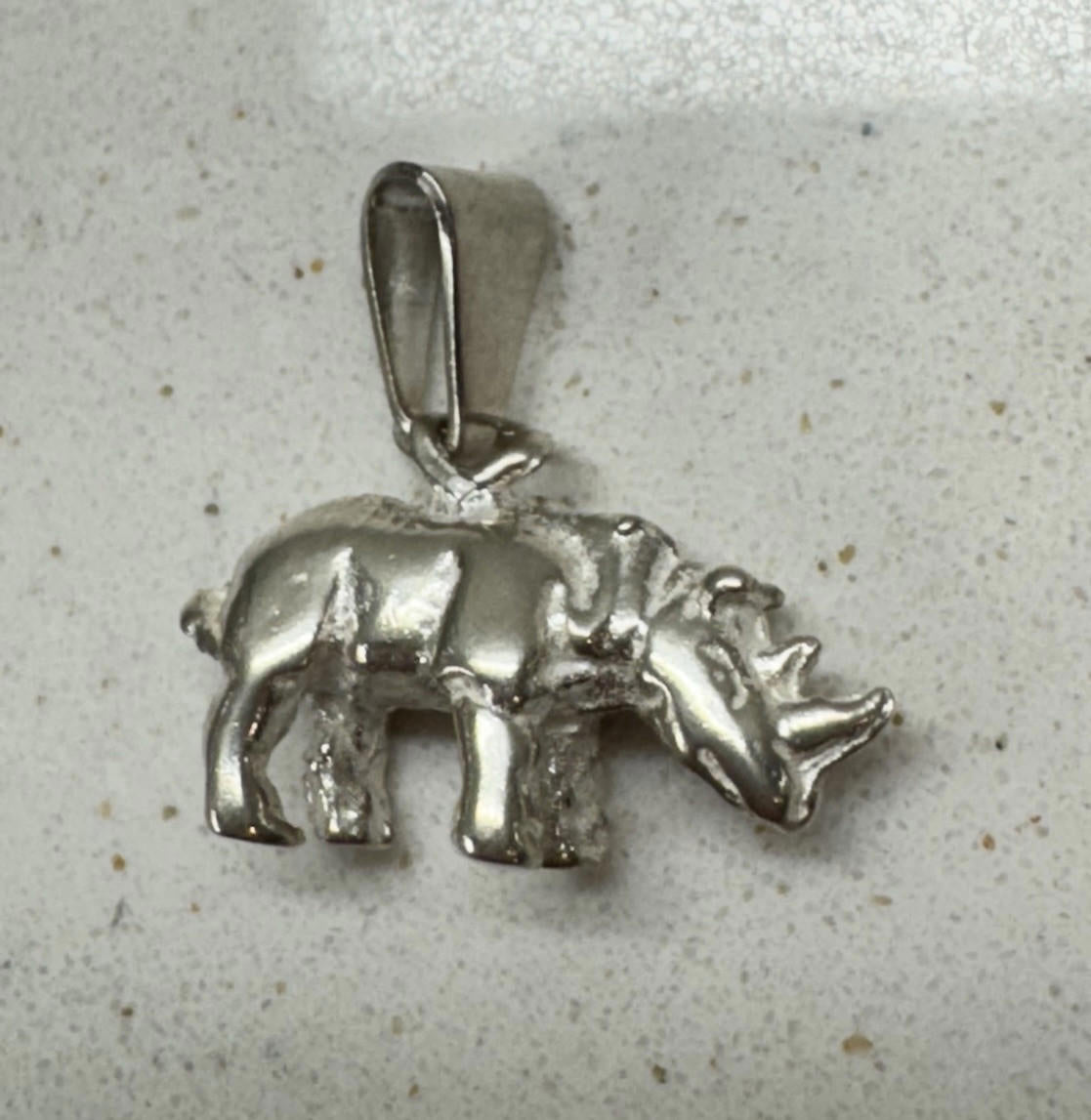 .925 Sterling Silver 3-D RHINOCEROS CHARM Rhino Africa .925