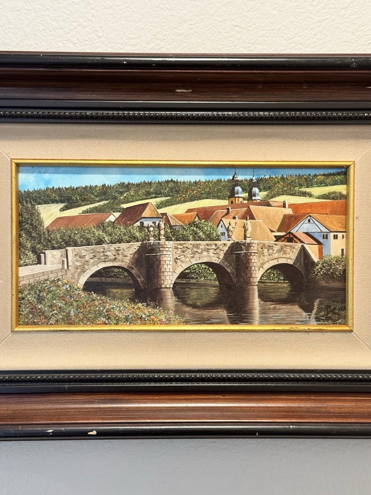 Eugene Schmidt Original Bridge Over the Landscape Santa COA