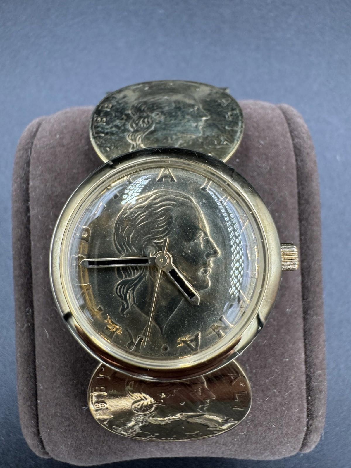 Vintage Vicence Italy 14K Gold Lira Coin Watch Milor for Parts Scrap Non-Running