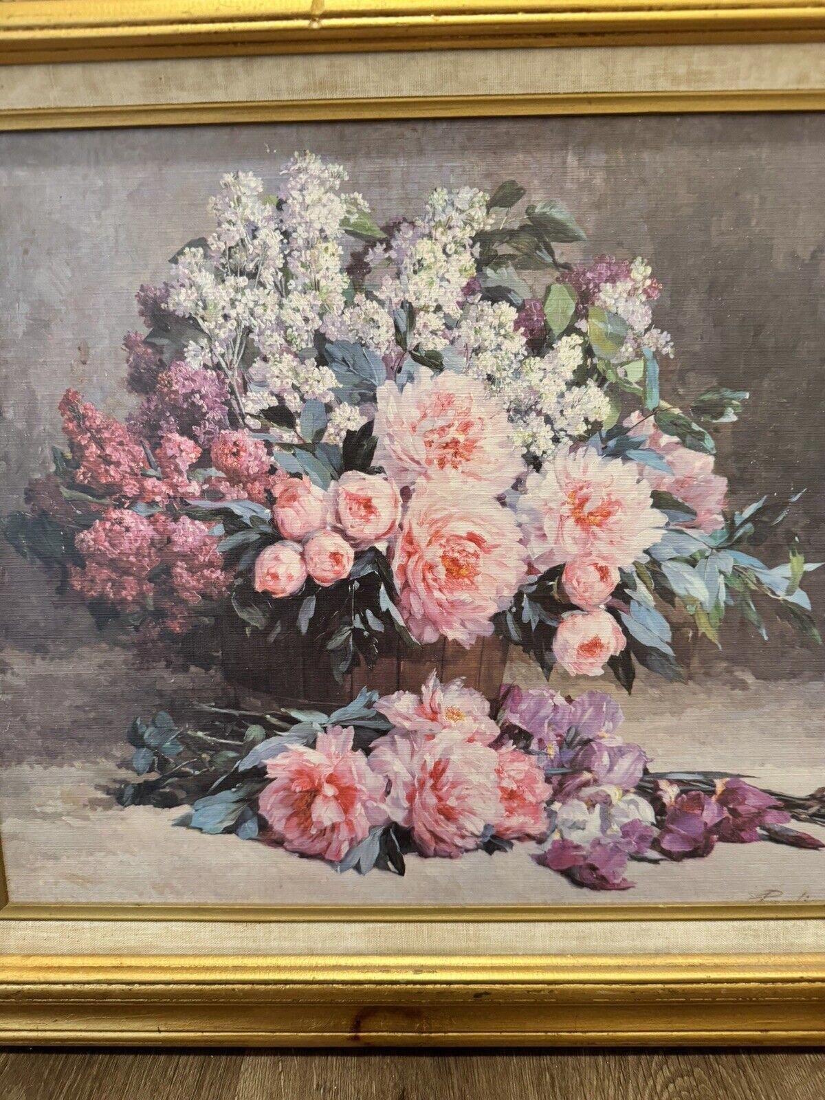 Pauline Casper’s Lilac and Peonies with Irises framed Art VG