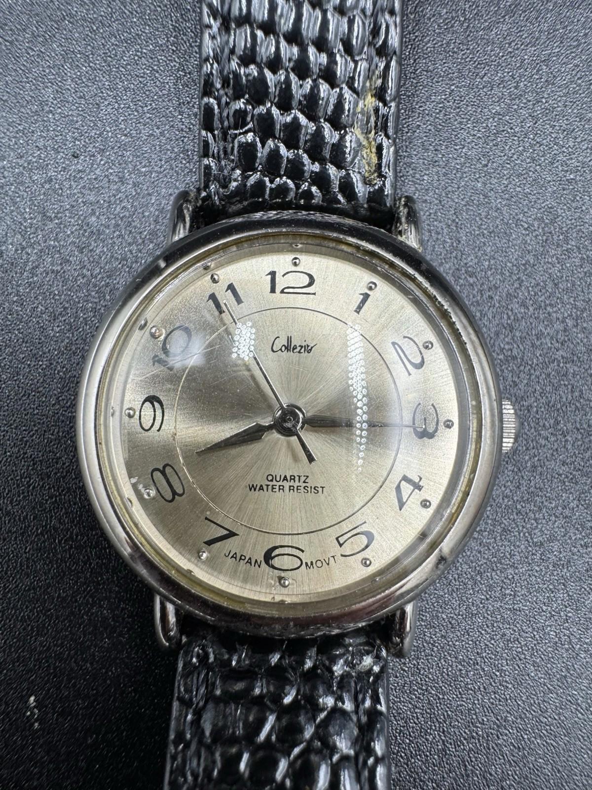 Vintage Collezio Ladies Quartz Watch Gold Dial Black Lizard Strap Japan Movement