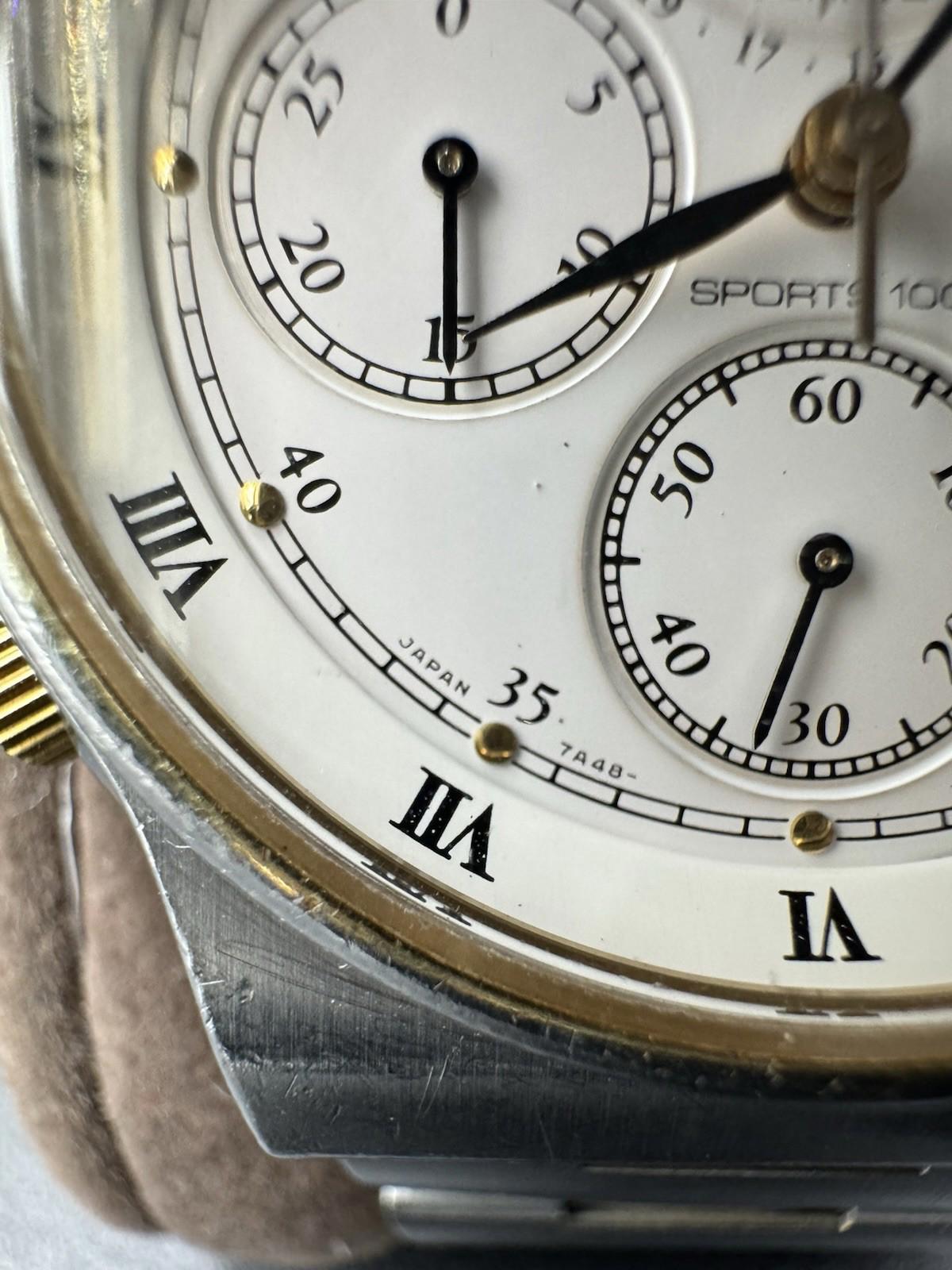 Vintage Seiko Moon Phase Chronograph 7A48-7000 Quartz Date Men's Sports 100 - RD