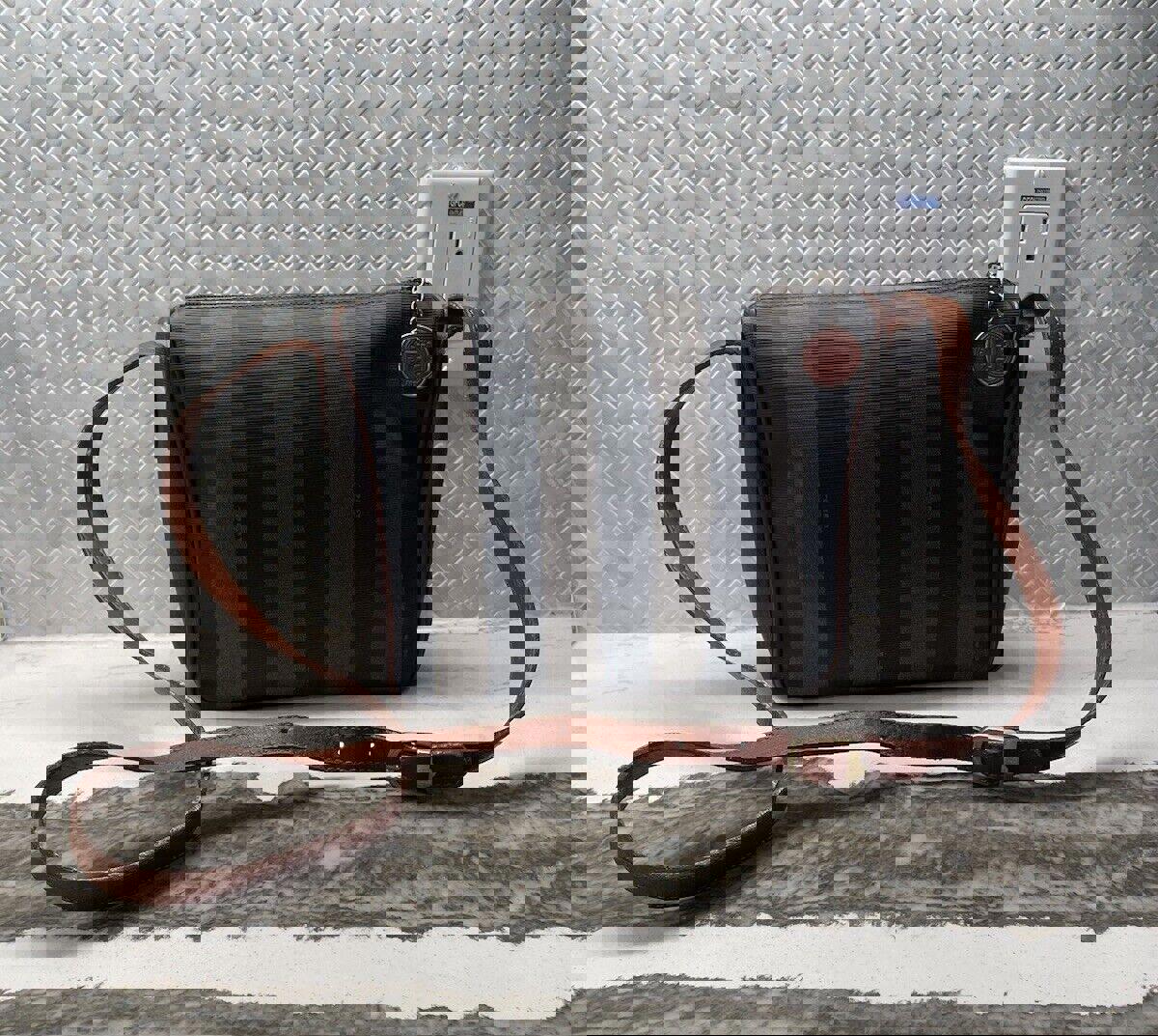 Vintage Fendi Pequin Striped Coated Canvas Crossbody Bag VG+