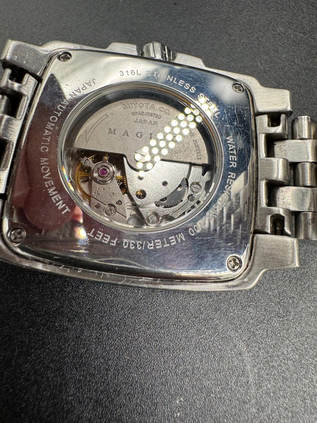 Magico 316L Automatic Heavy Mens Watch White Face 21 Jewels Works Japan Made VG+