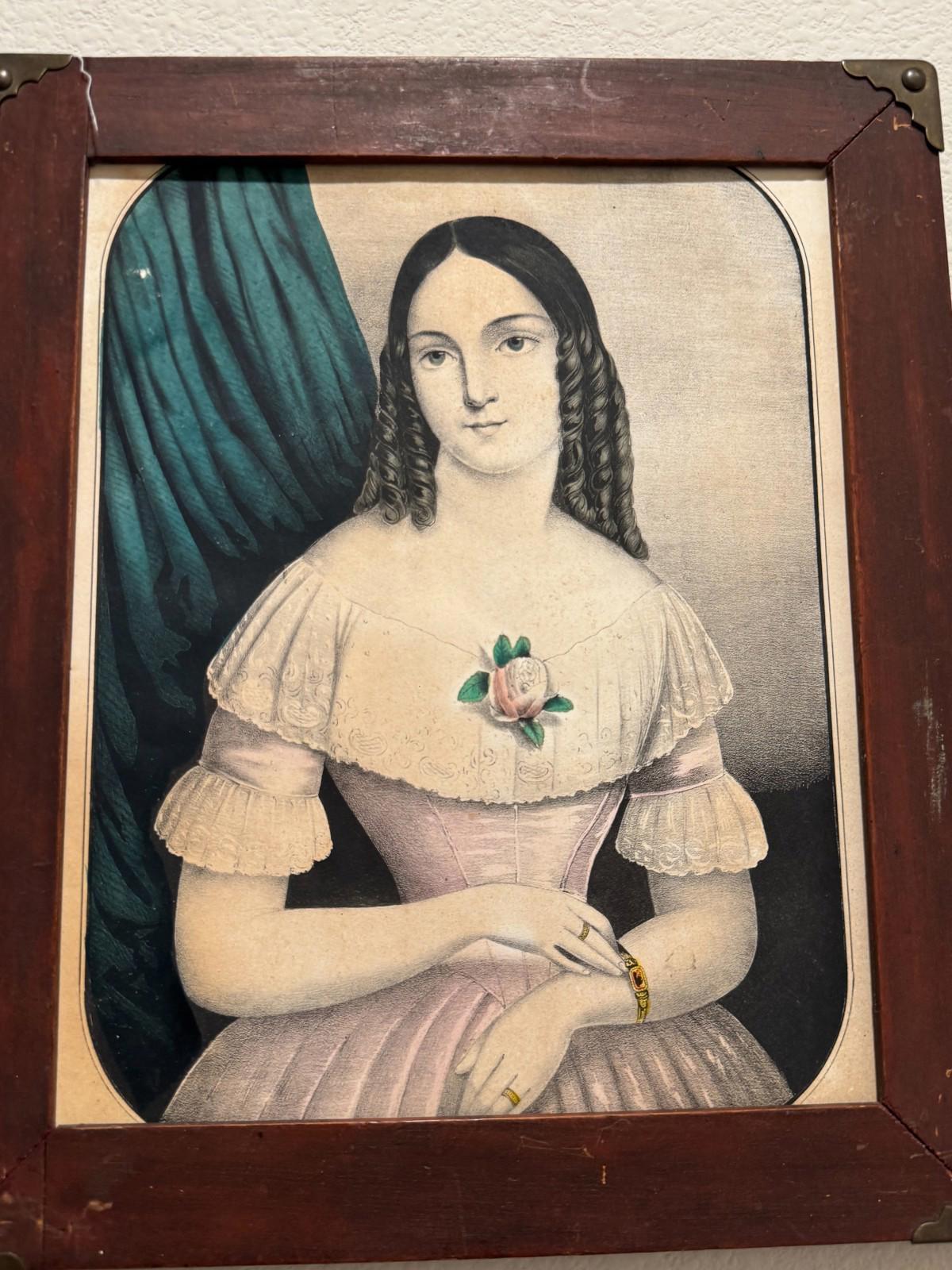 Antique Framed Victorian Lady Portrait Lithograph Chittenden