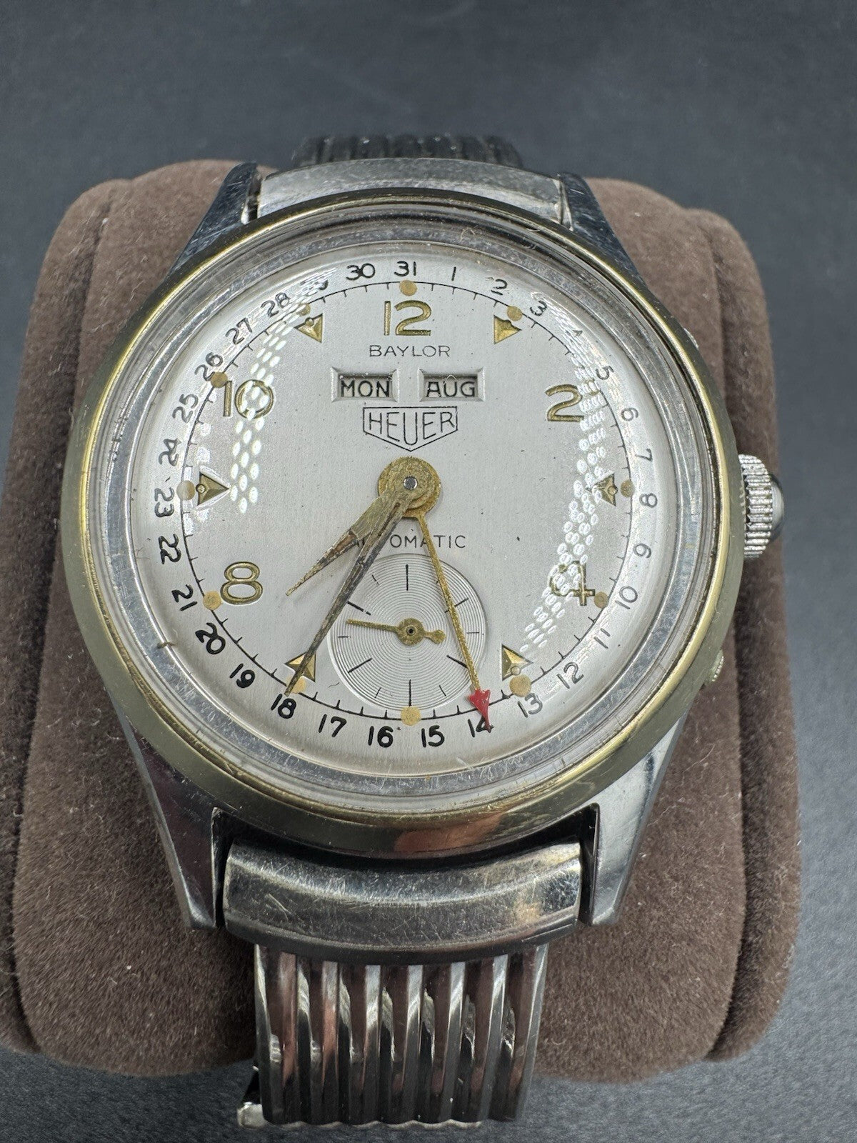 Antique Baylor Heuer Triple Date Bumper Automatic Watch 10K GF TOP CAPS Serviced