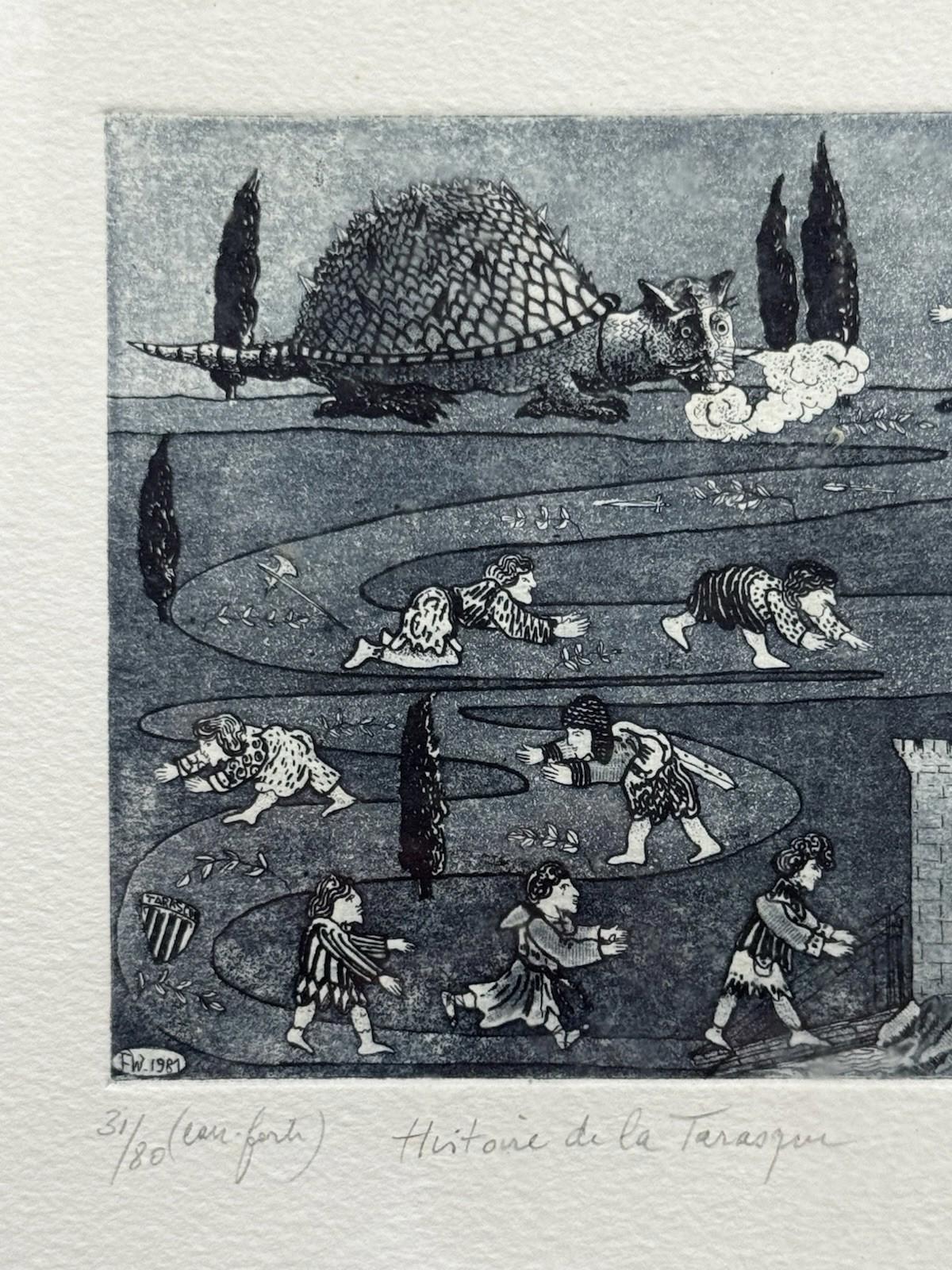 Signed Paul Comolli ? Histoire de la Tarasque Etching Print 31/80 1981 Framed VG