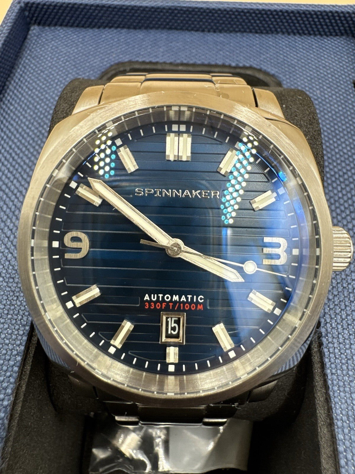 Spinnaker Hull Riviera SP-5073-22 Automatic 42mm Aegean Blue Steel Bracelet Box