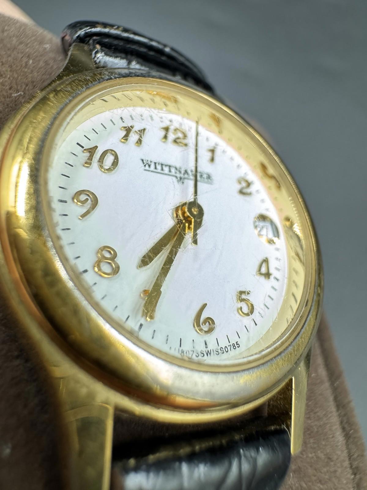 Vintage Wittnauer Women's Gold Tone Quartz Watch White Dial Date Swiss Made