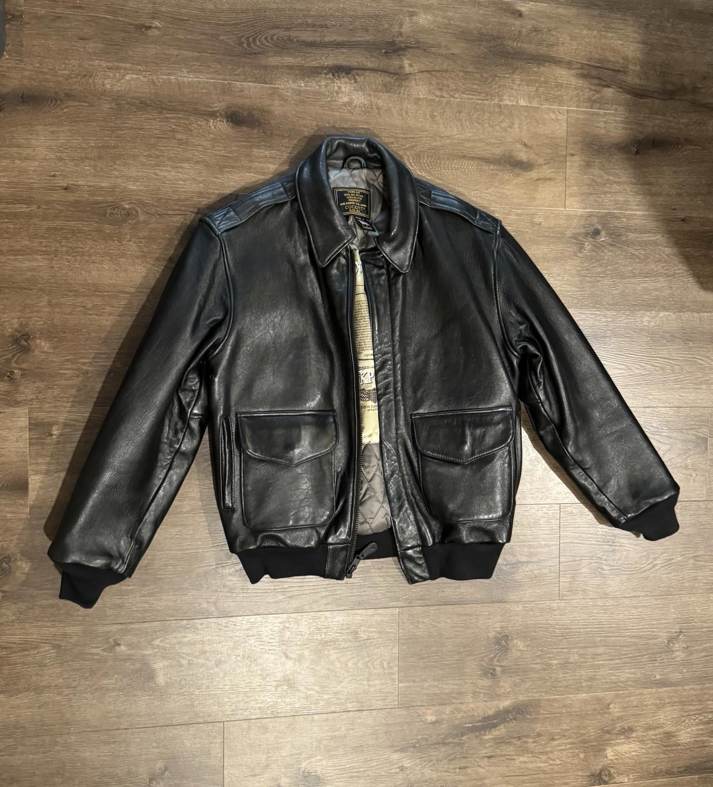 COCKPIT USA Type A-2 Air Force US Army DWG 30-1415 D Brown Leather Jacket Mens S