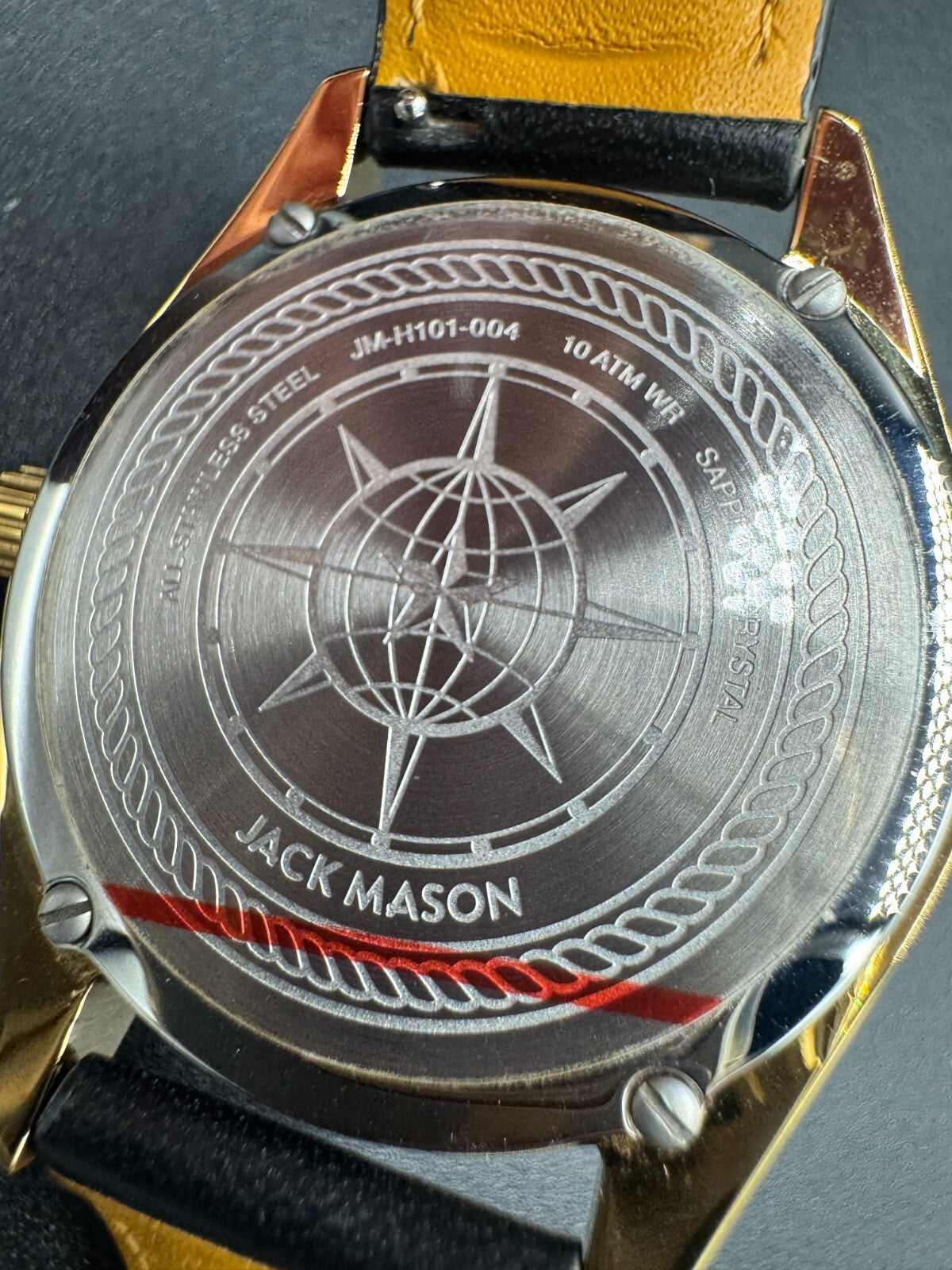 Jack Mason Canton Day-Date Quartz Watch (Gold PVD) with Brown Leather Strap VG+