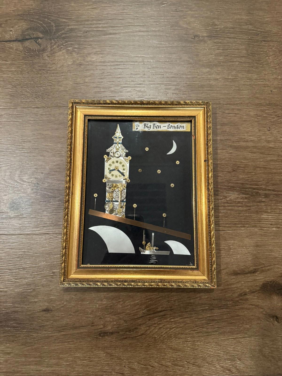 Vintage Framed Big Ben London Horological Collage Watch Parts Art Lucerna Unique