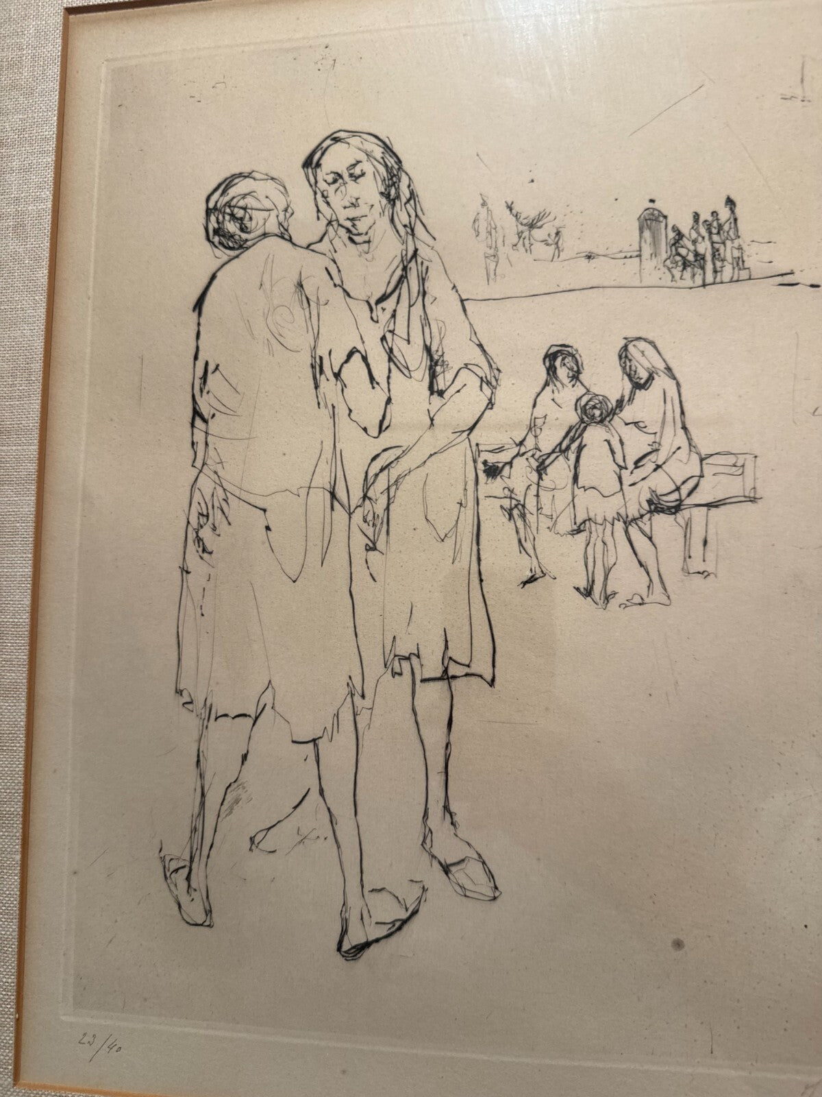 Fausey Limited Edition Etching 23/40 Women Figures Beach Scene Framed Good Condi