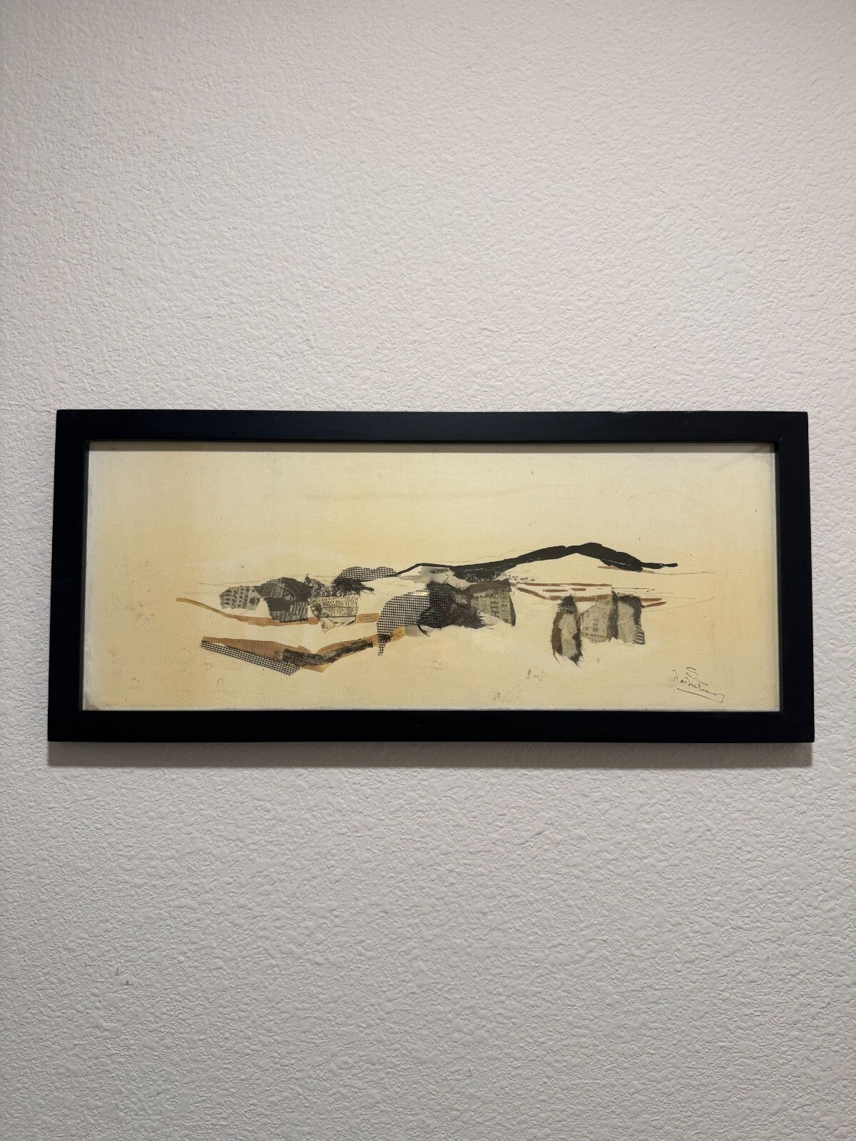 S de Sutter Signed Mixed Media Collage Landscape Framed Vintage - Very Good Cond