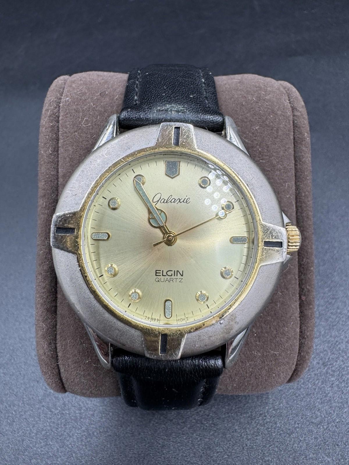 Vintage Galaxie by Elgin Quartz Two Tone Men's Wristwatch GE213 New Battery VG+