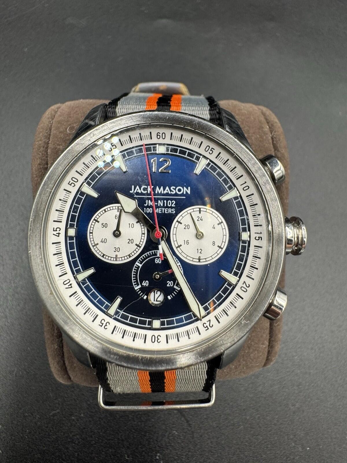 Jack Mason JM-N102-027 Watch Mens 42mm Blue Dial Chronograph Date w/ Nylon Strap