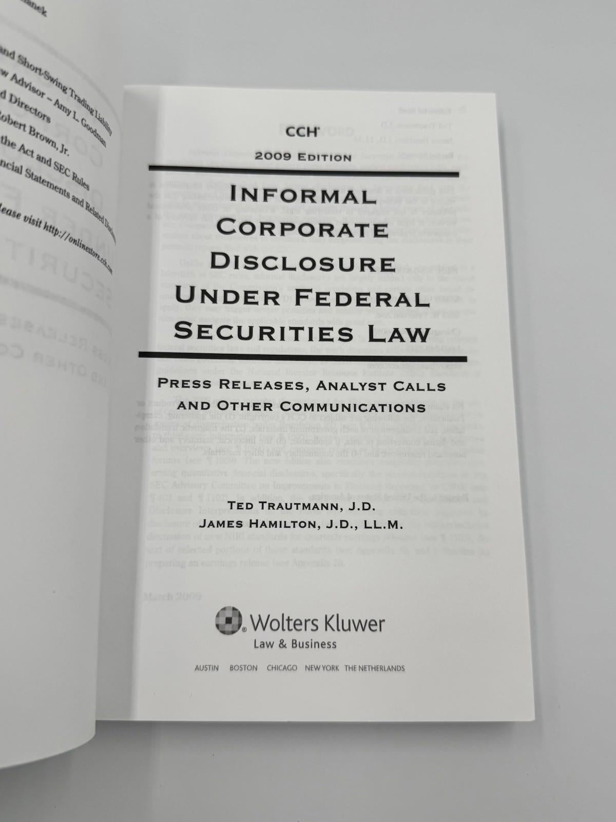 Informal Corporate Disclosure Under Federal Securities Law 2009 Edition Wolters