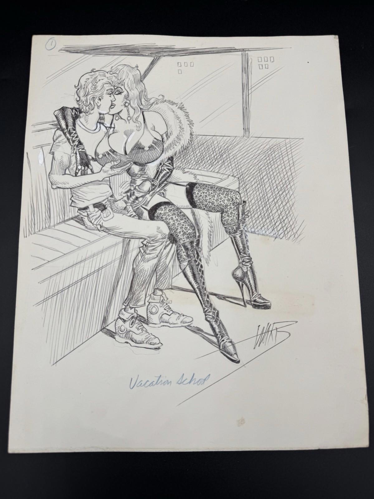Original Bill Ward Erotic Drawing Vacation School Signed Sketch 1970s Unframed +