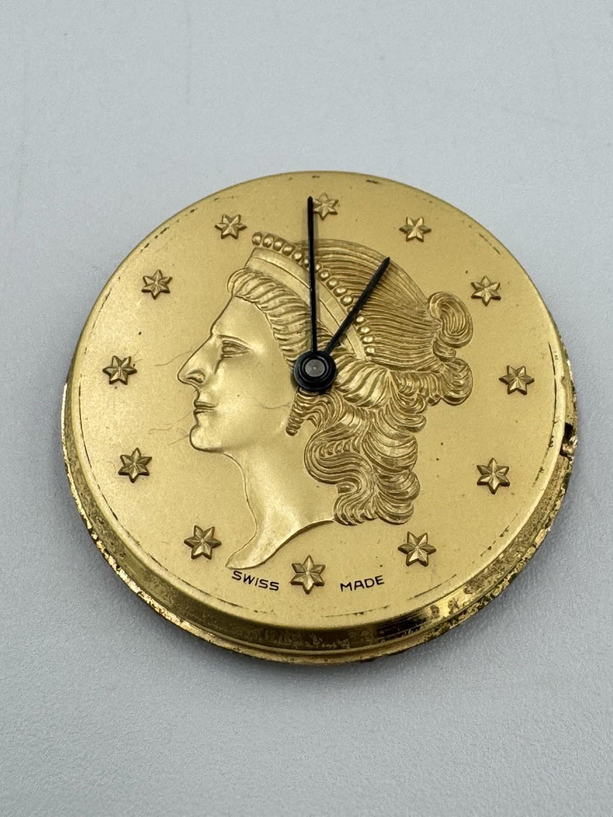 Buler Swiss Coin-Style Dial Watch Liberty Motif Rare 60s