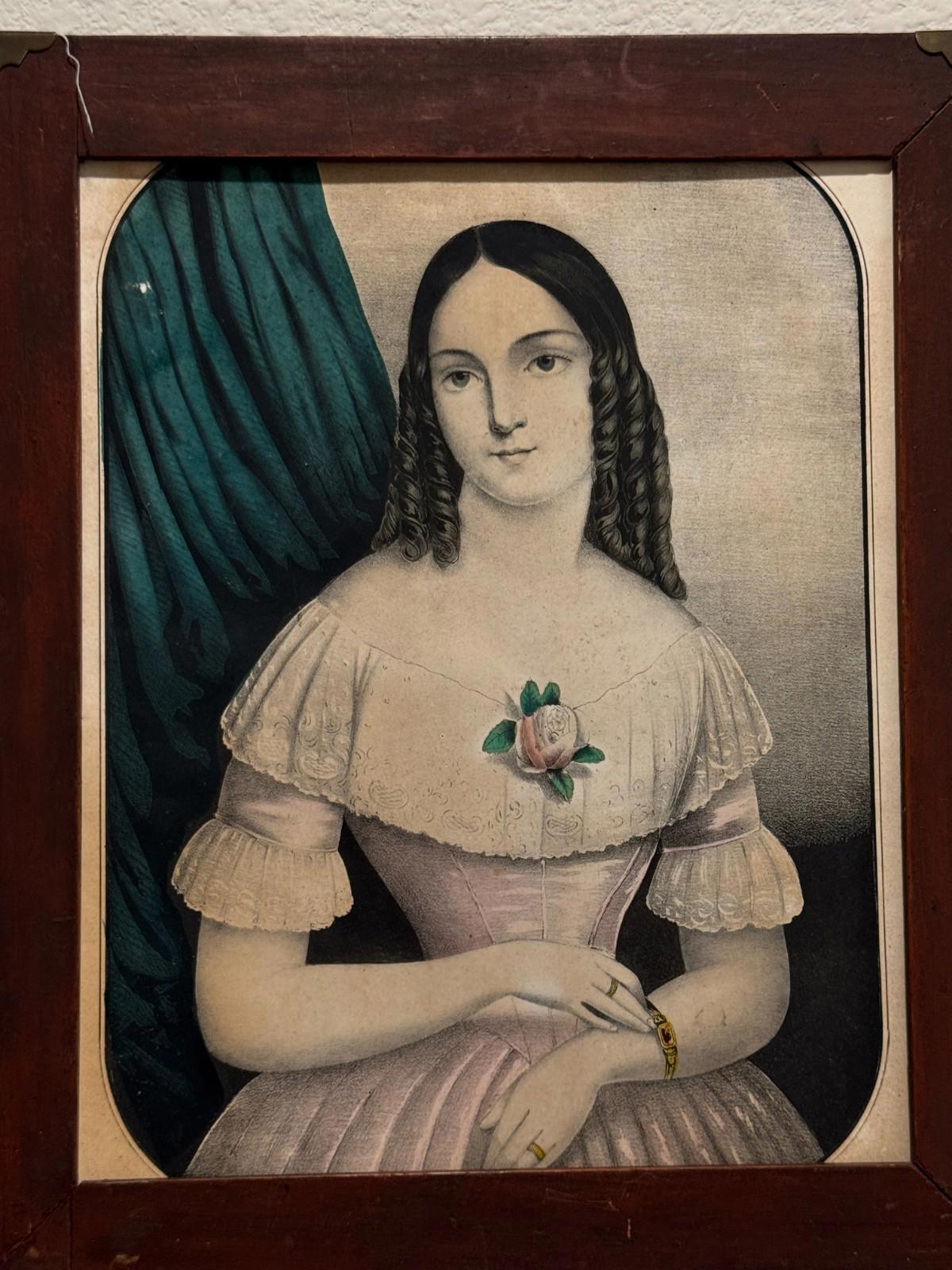 Antique Framed Victorian Lady Portrait Lithograph Chittenden