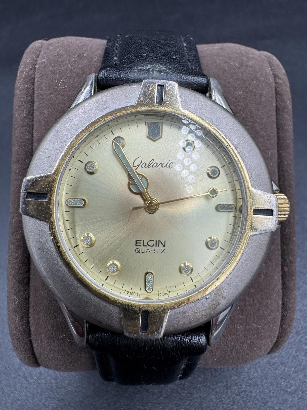 Vintage Galaxie by Elgin Quartz Two Tone Men's Wristwatch GE213 New Battery VG+
