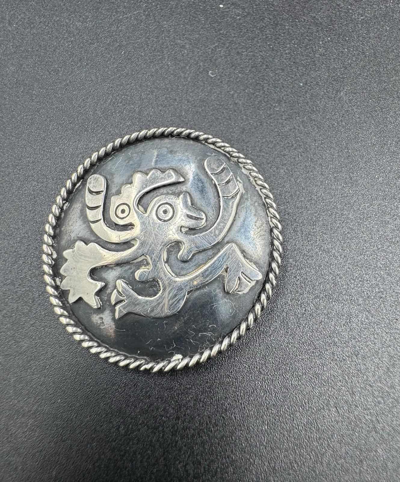Vintage Taxco Sterling Silver Aztec Quetzalcoatl Mythical Serpent Brooch Pin Mex