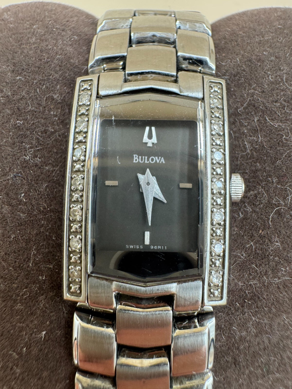 Bulova 96R11 Women's Swiss 14 Diamonds Stainless Steel Gray Dial Dress Watch VG+