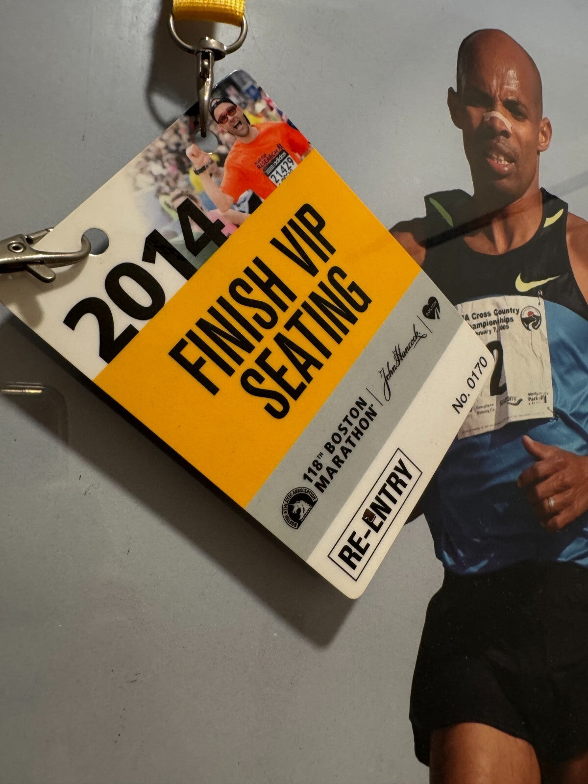 Meb Keflezighi Signed Photo Movin Shoes 2014 Boston VIP Display with Lineyard VG
