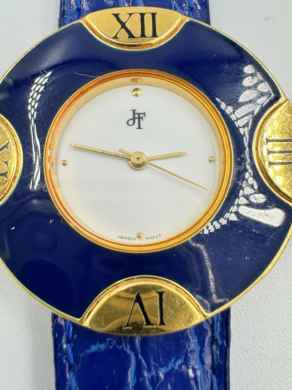 Jacques Farel Blue Gold Ladies Watch Japan Movement Leather
