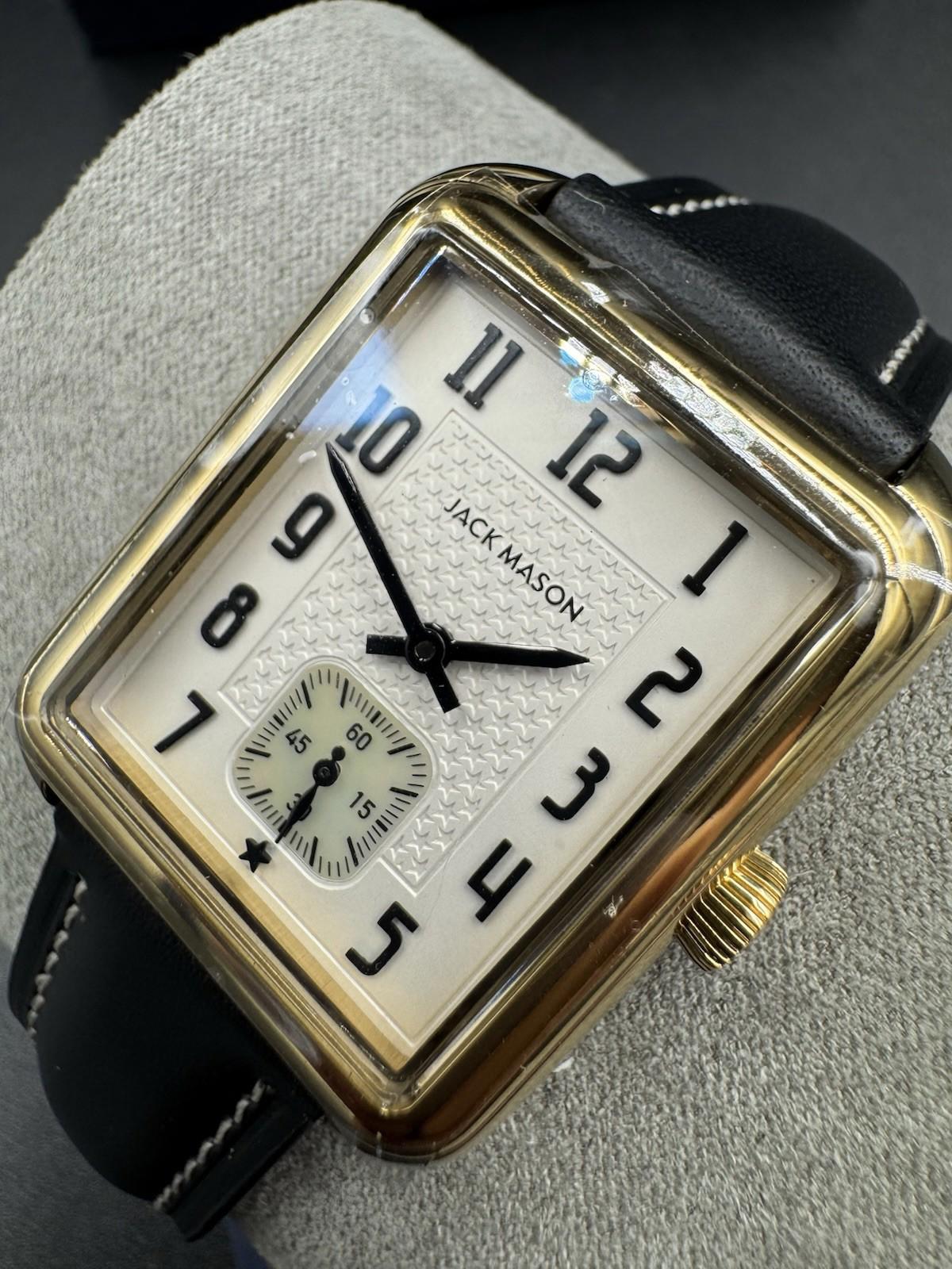 Jack Mason Issue No. 2 Heritage Rectangular Gold Tone Watch Black Leather #431B