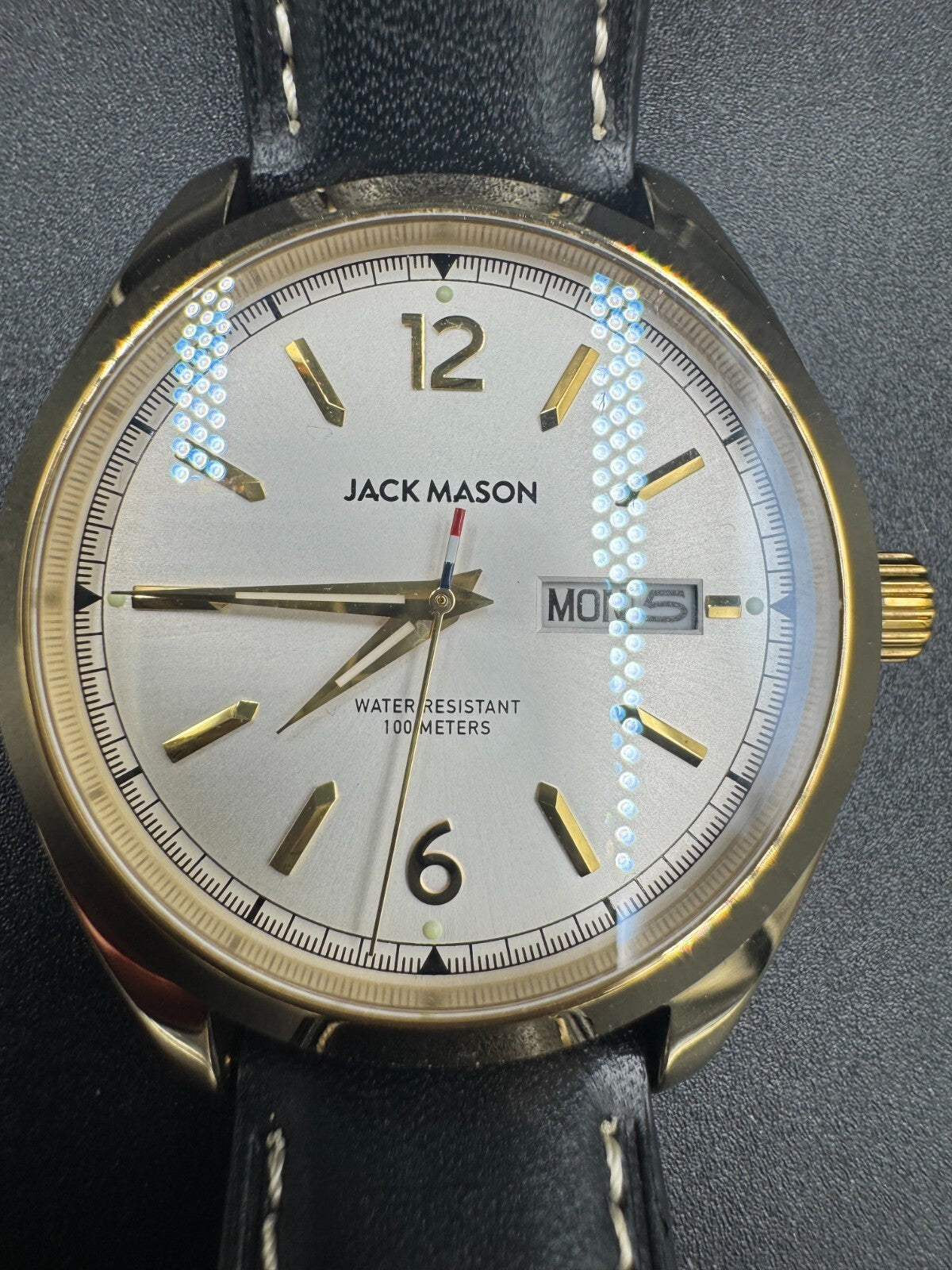 Jack Mason Canton Day-Date Quartz Watch (Gold PVD) with Brown Leather Strap VG+