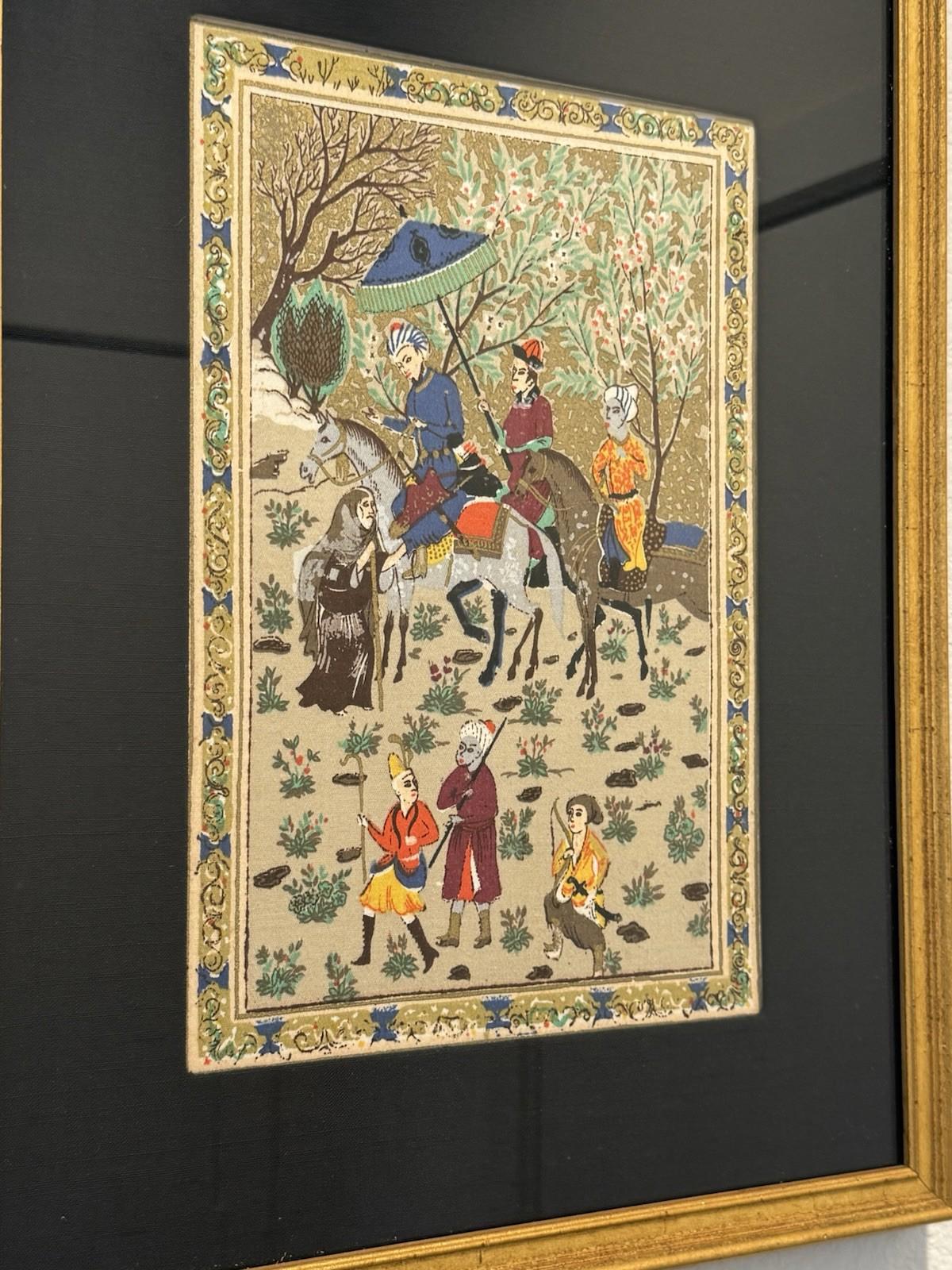 Persian Miniature Painting Royal Procession Tapestry Silk