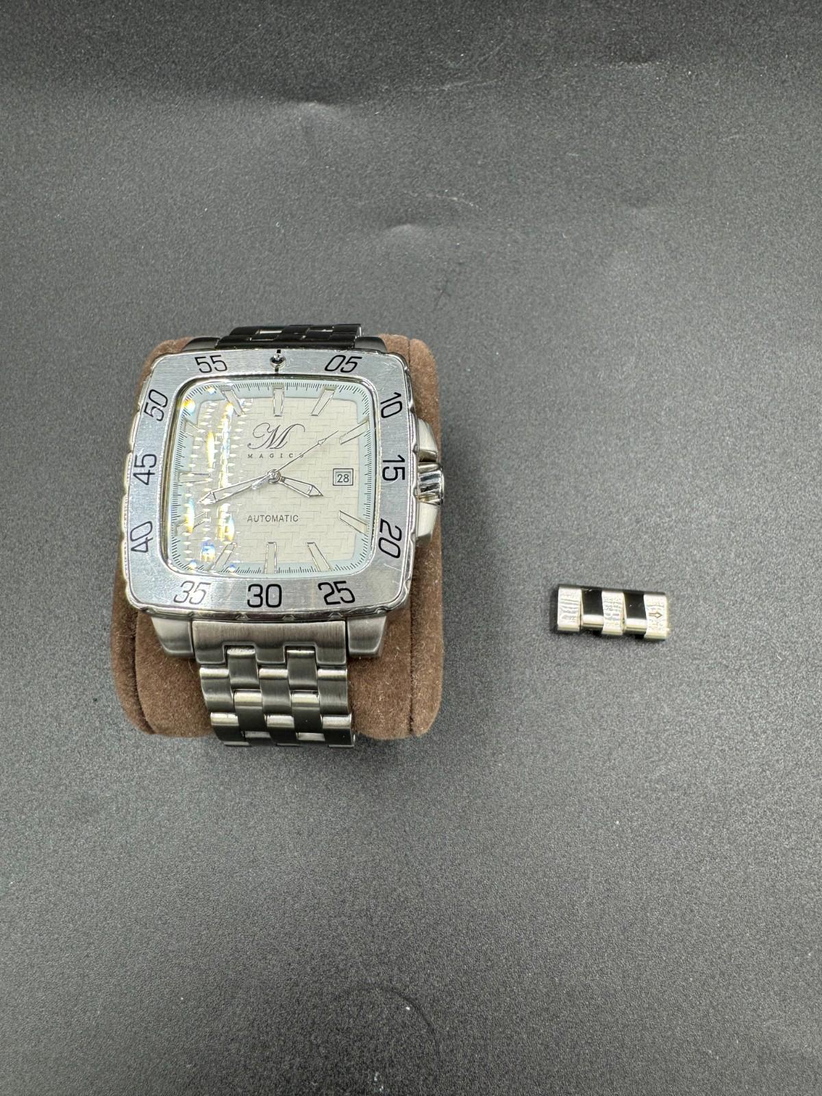 Magico 316L Automatic Heavy Mens Watch White Face 21 Jewels Works Japan Made VG+