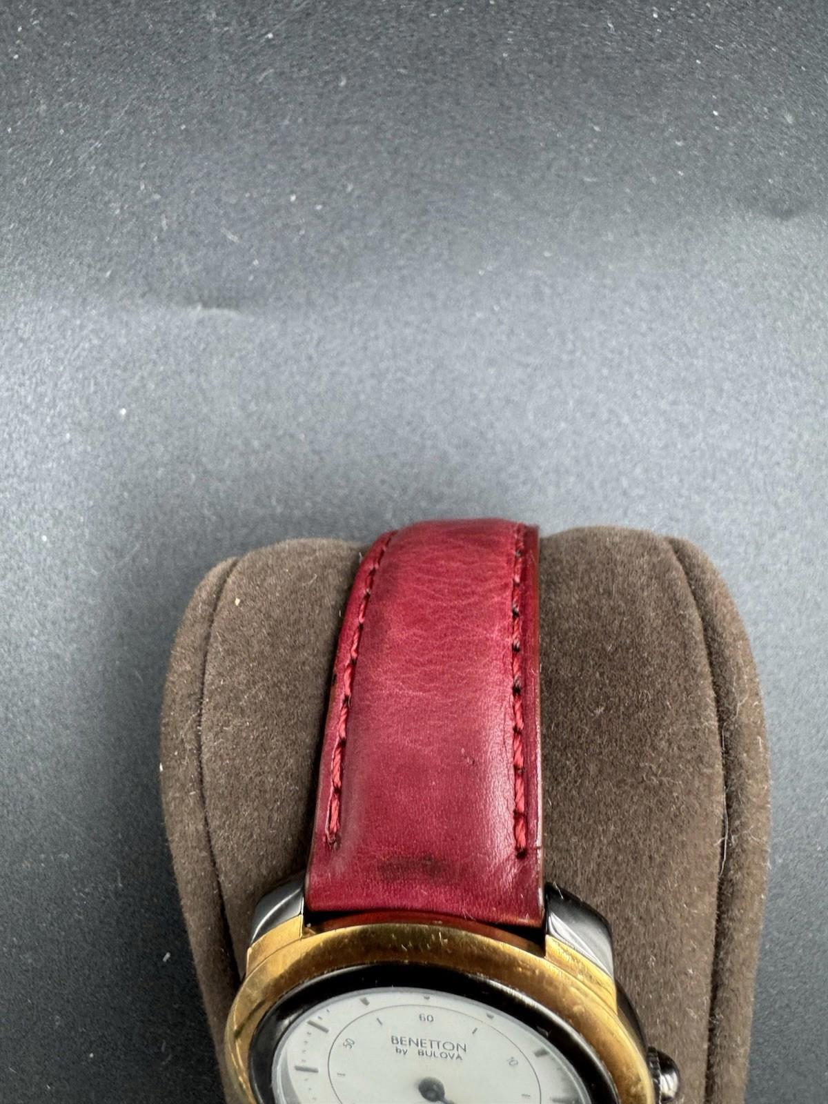 Vintage Benetton by Bulova Tachymeter Watch Red Velvet Strap 1990s Rare Collab G