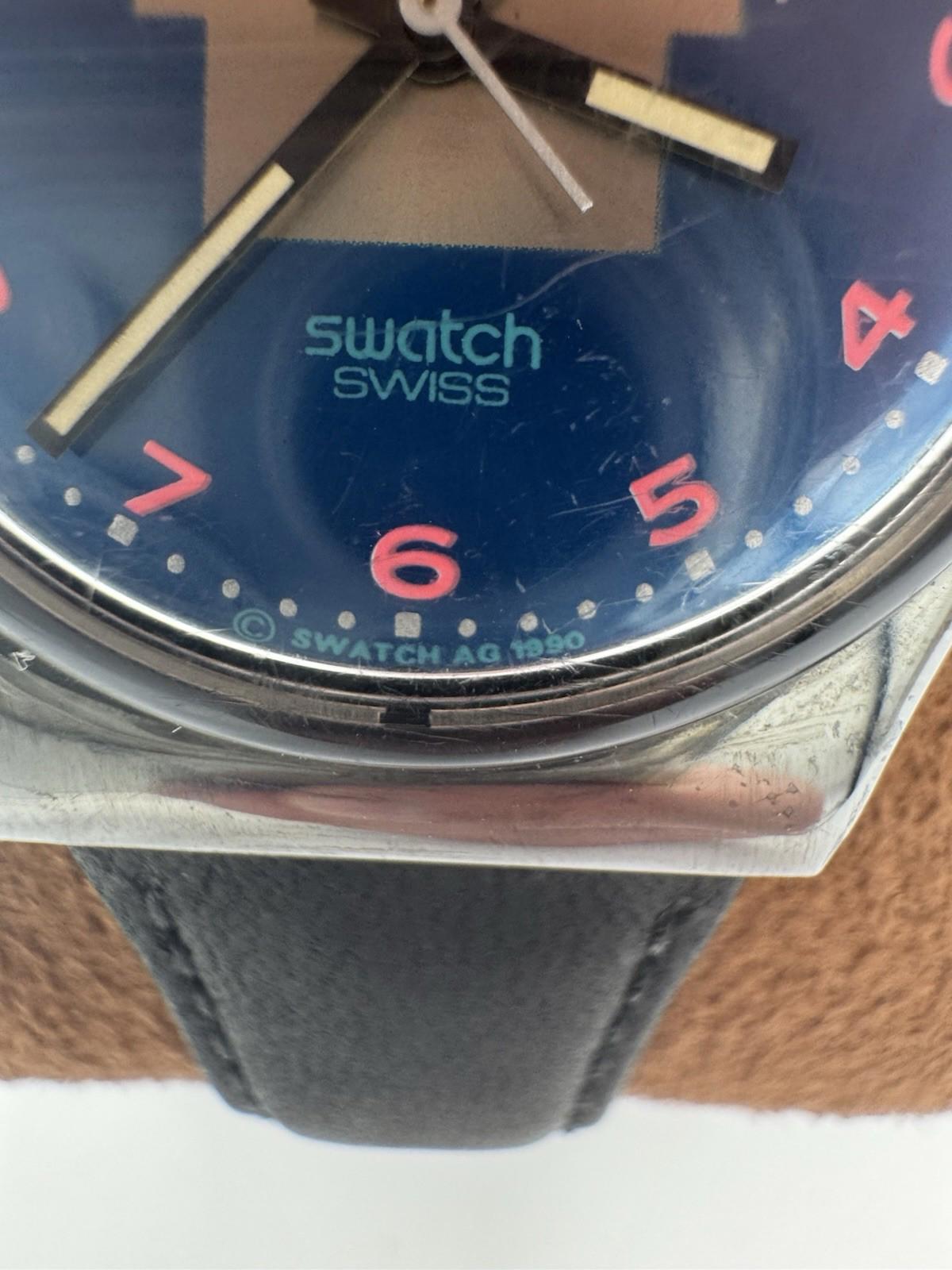Swatch Watch Blue Tune GX119 Leather 34mm 1990 unisex New