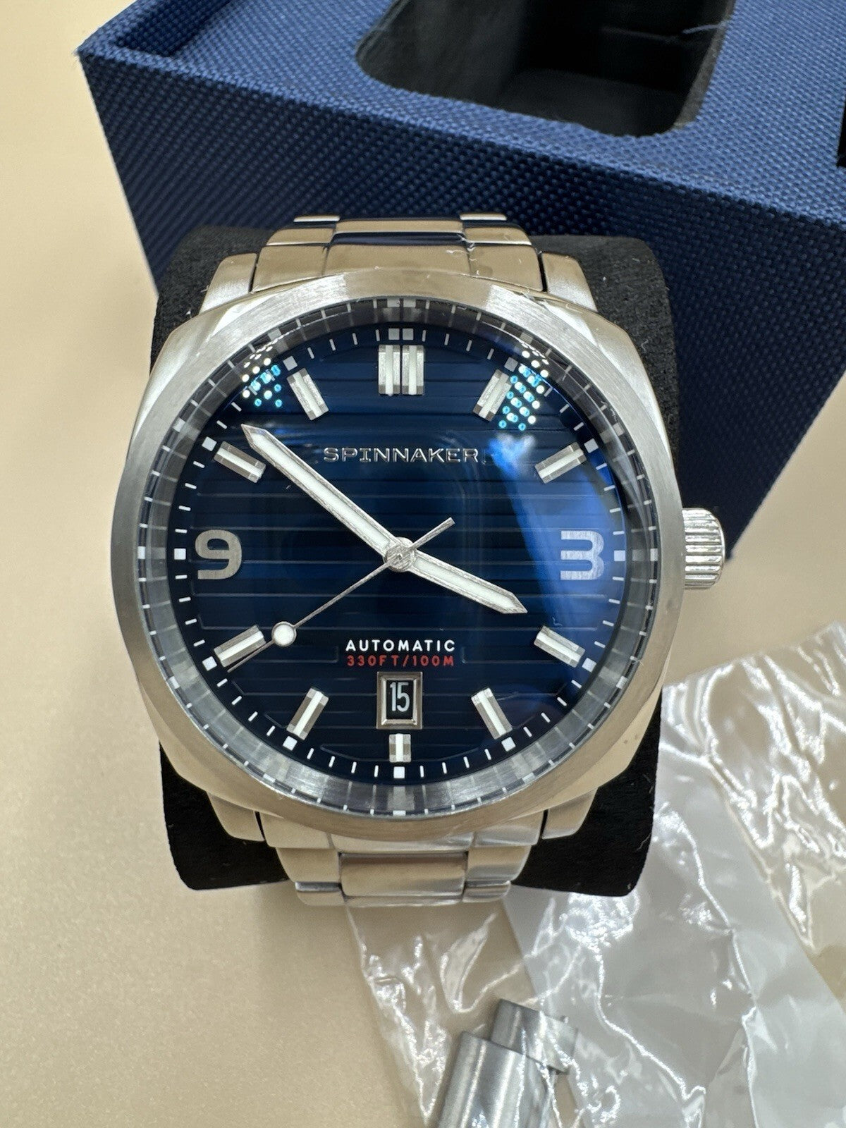 Spinnaker Hull Riviera SP-5073-22 Automatic 42mm Aegean Blue Steel Bracelet Box
