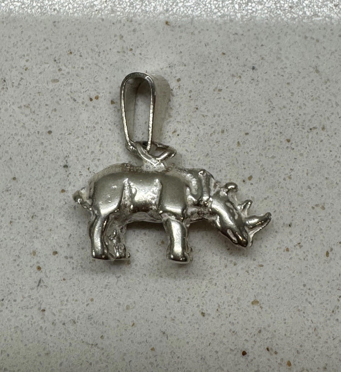 .925 Sterling Silver 3-D RHINOCEROS CHARM Rhino Africa .925