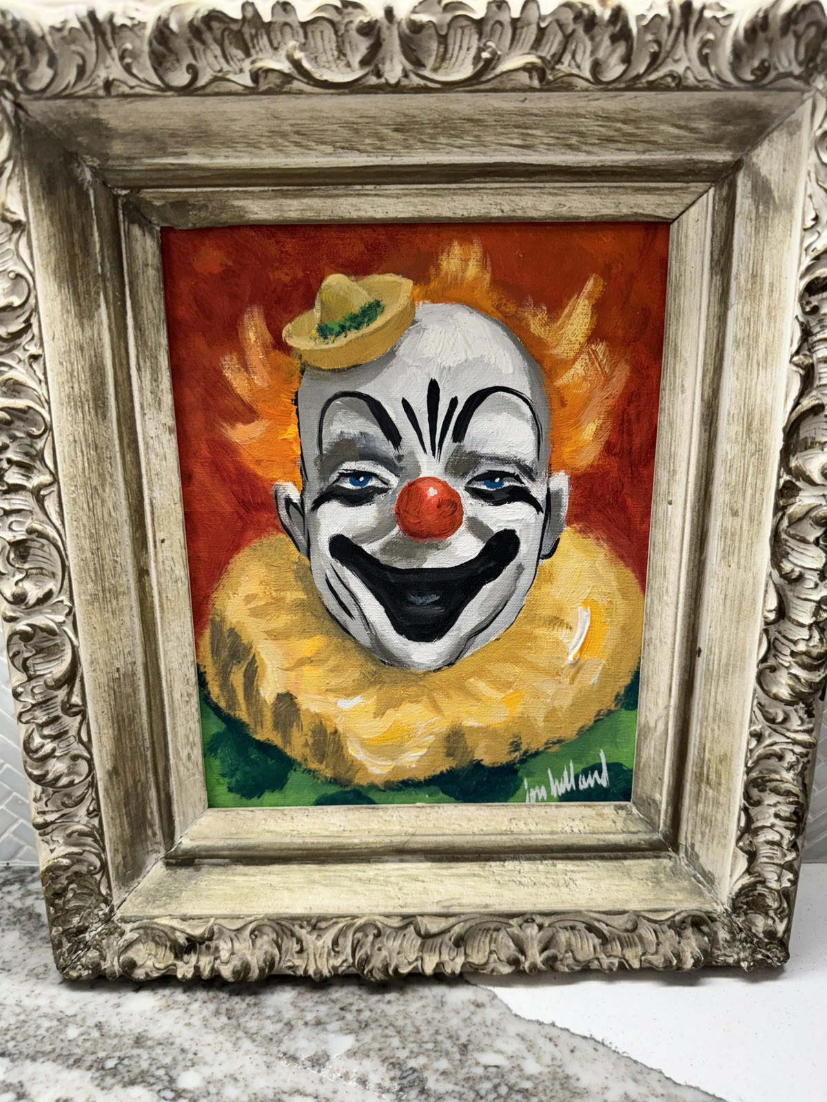 Jon Helland Clown Painting Signed Canvas Framed Painting