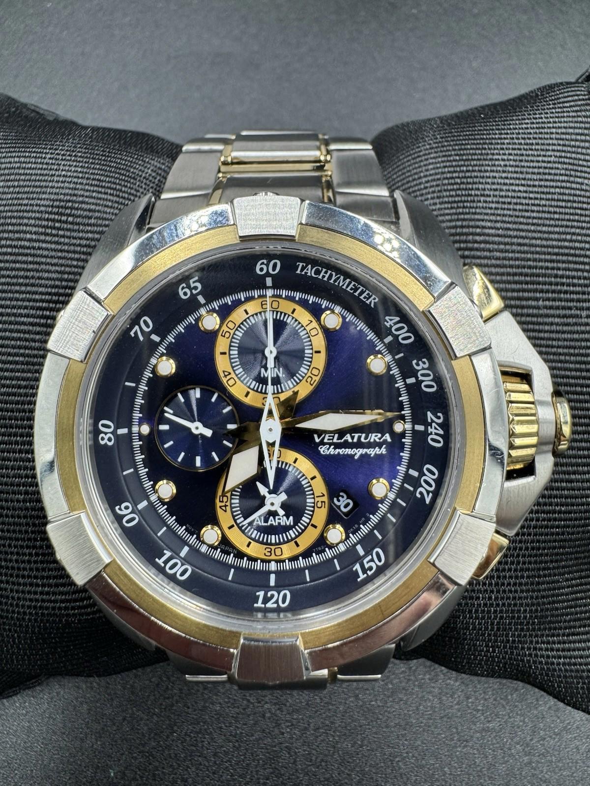 Seiko Velatura SNDX99 Chronograph Blue Dial Quartz Watch w/ Box Papers 7T62-0HD0