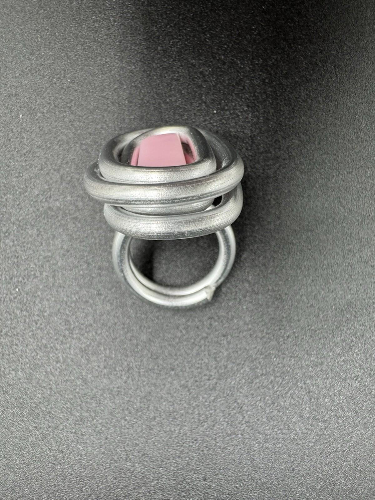 Handmade Bauhaus Inspired Aluminum Puzzle Ring Argentine Designer Pink Rectangle