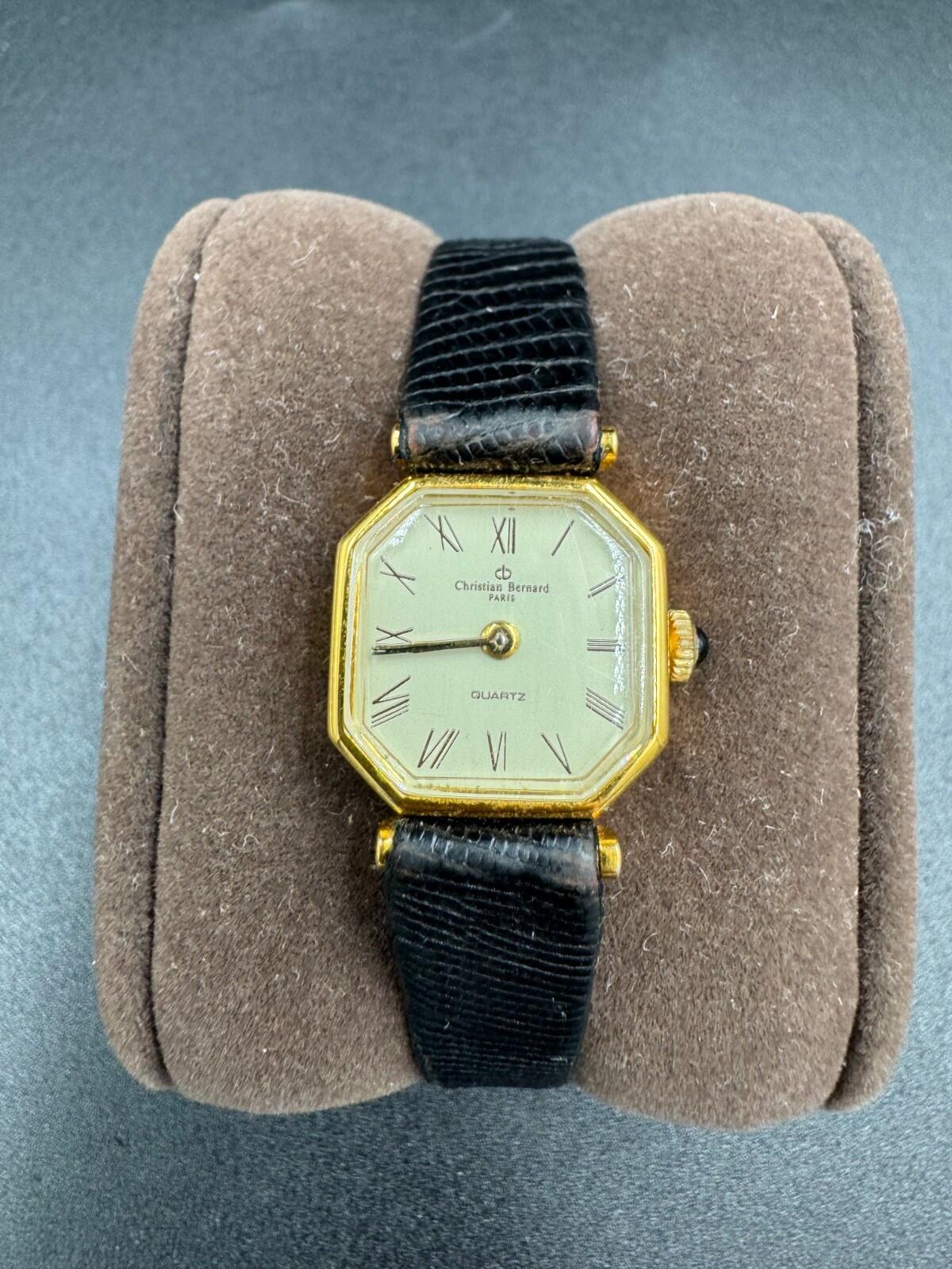 Vintage Christian Bernard Paris Octagonal Quartz Watch Gold Roman Numeral Dial