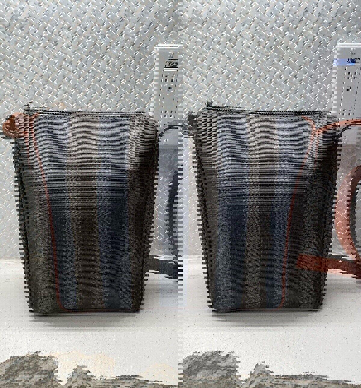 Vintage Fendi Pequin Striped Coated Canvas Crossbody Bag VG+