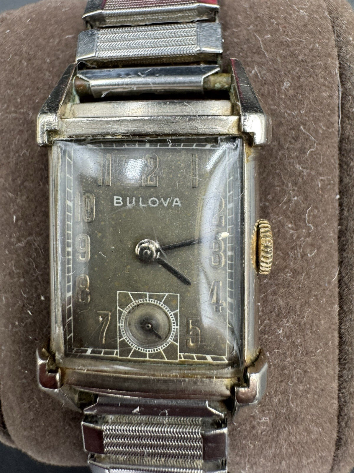 Vintage 1940s Bulova Fifth Avenue Tank Watch 10K Gold Filled Tropical Dial Box E