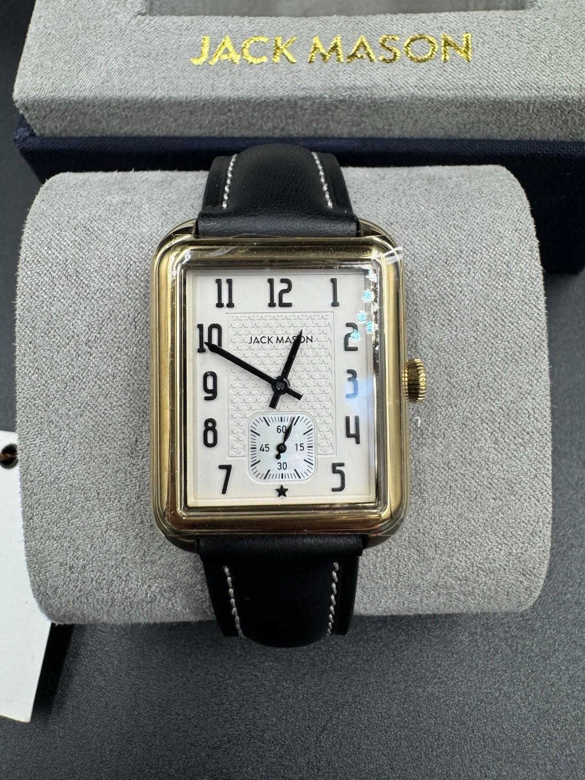 Jack Mason Issue No. 2 Heritage Rectangular Gold Tone Watch Black Leather #431B