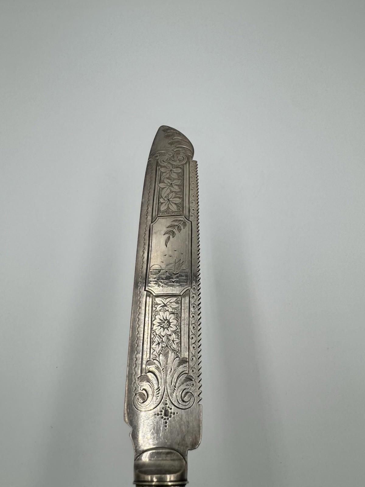 Victorian Mother of Pearl Fruit Cake Bread Knife Sterling Silver Blade Design VG