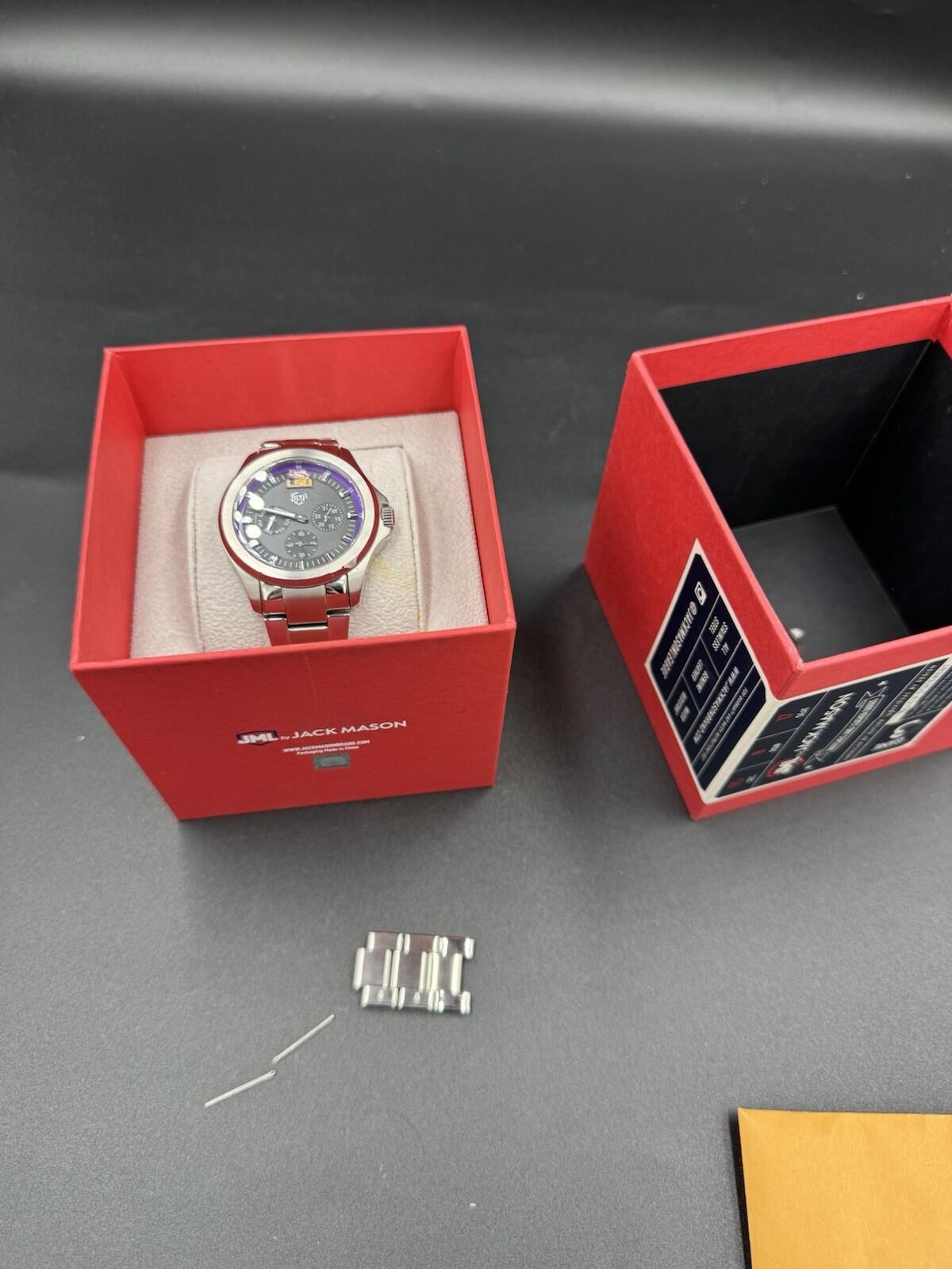 Jack Mason LSU Tigers Chronograph Watch Purple Dial Stainless Steel Original Box