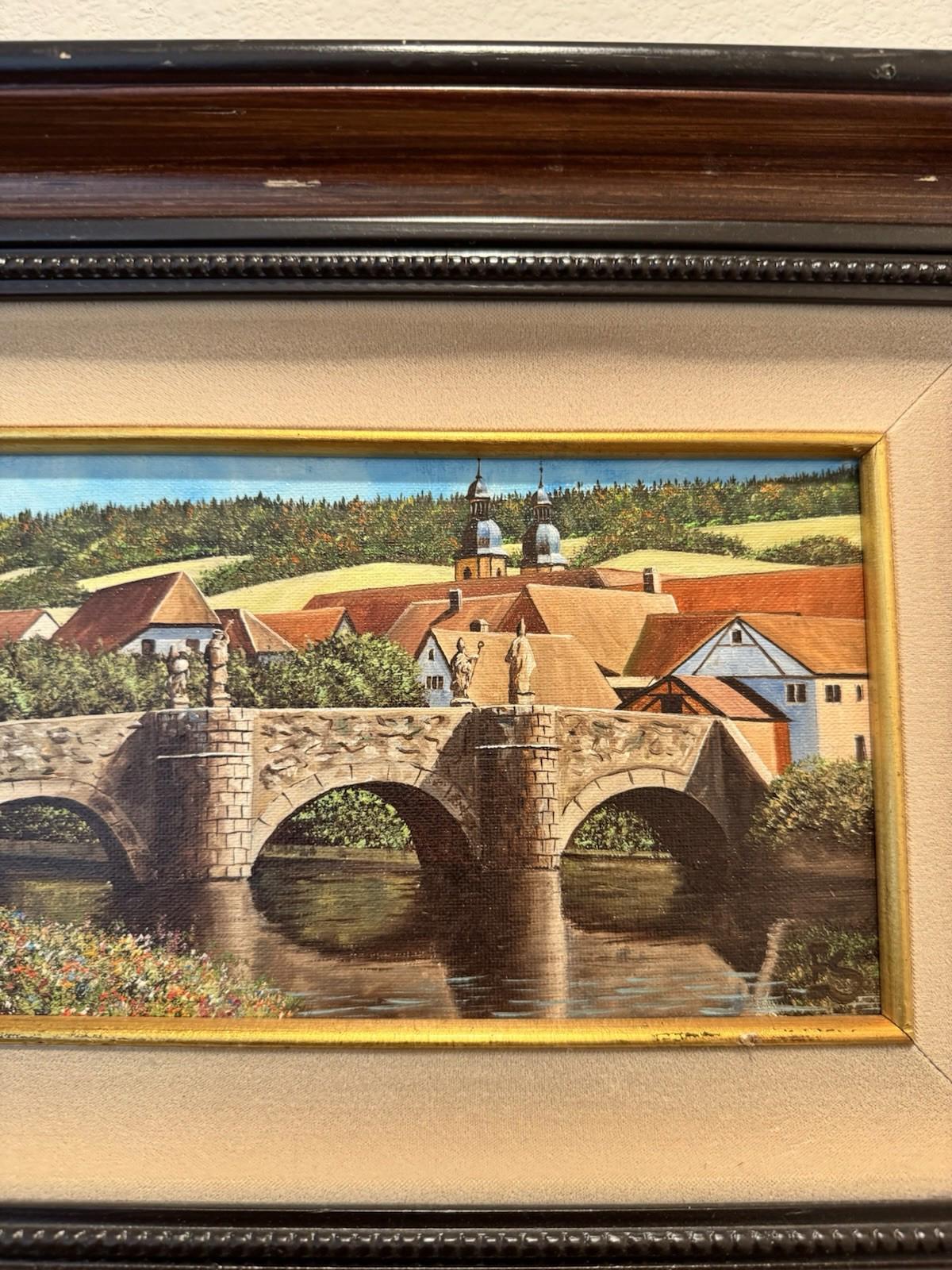 Eugene Schmidt Original Bridge Over the Landscape Santa COA