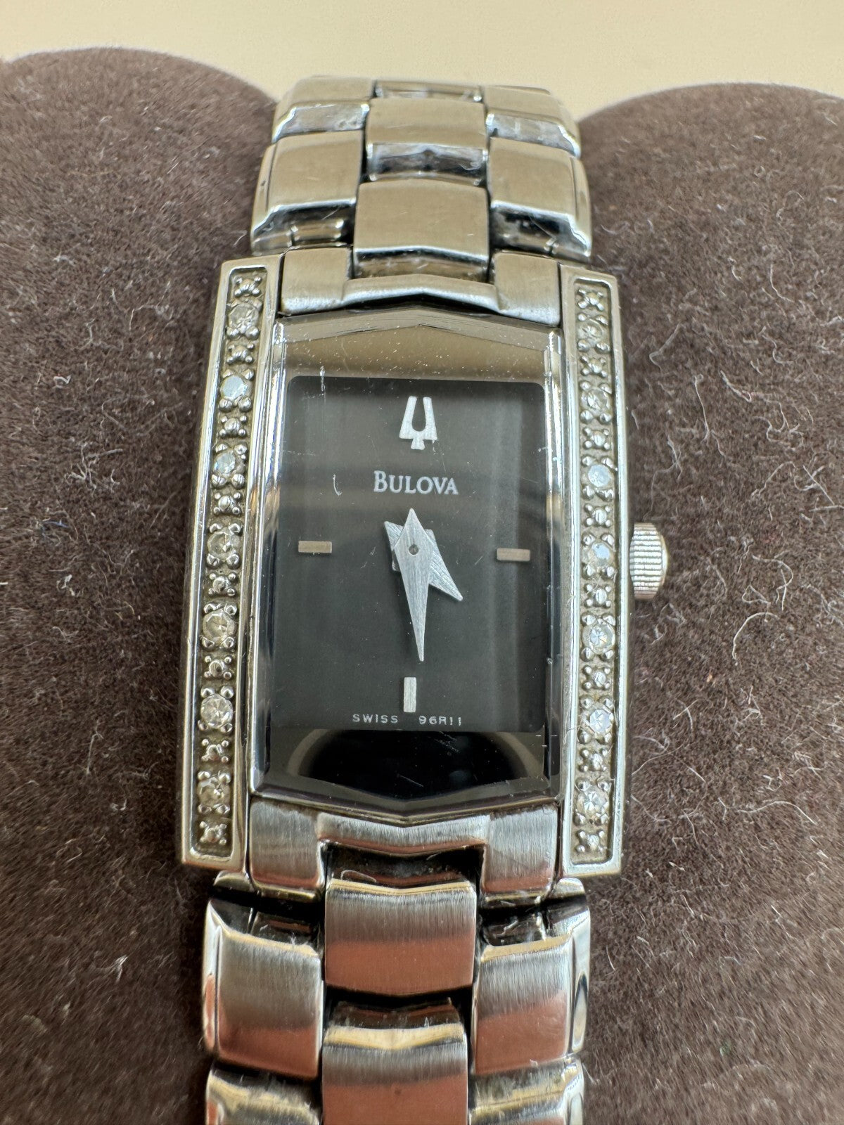 Bulova 96R11 Women's Swiss 14 Diamonds Stainless Steel Gray Dial Dress Watch VG+